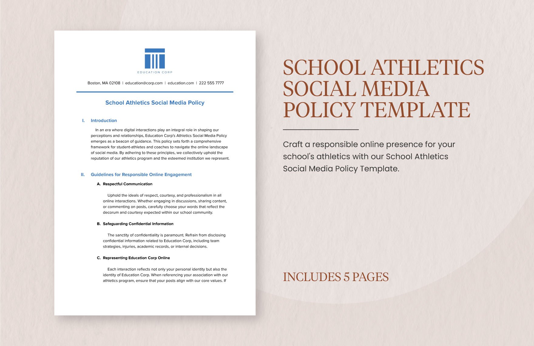 School Athletics Social Media Policy Template in Word, Google Docs, PDF