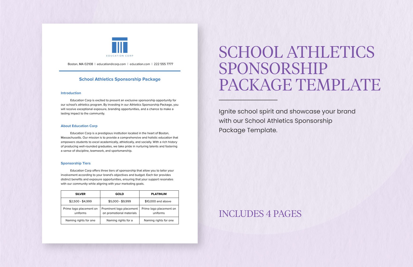 School Athletics Sponsorship Package Template