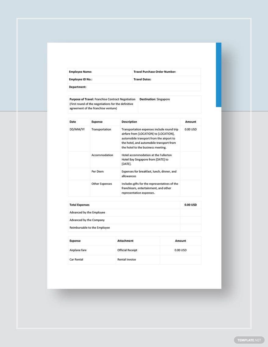 Employee Travel Expense Report Template