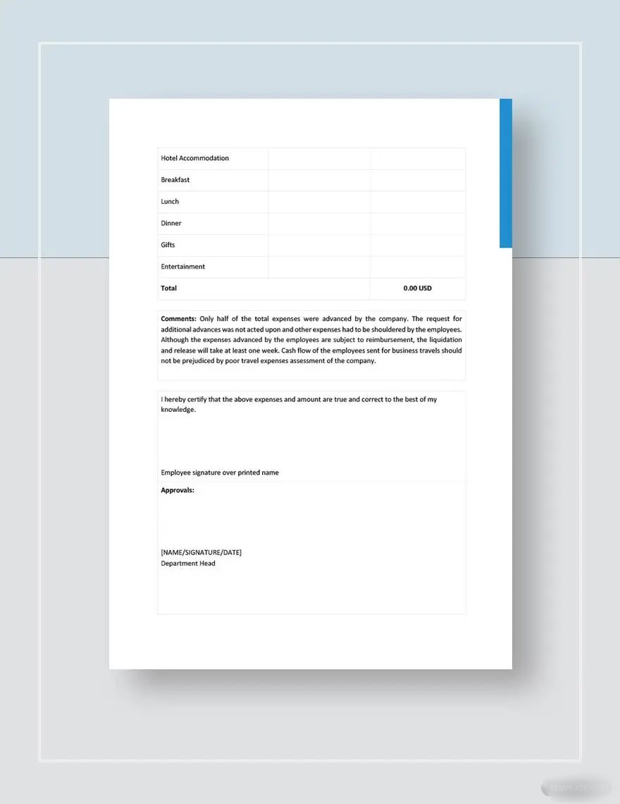 Employee Travel Expense Report Template