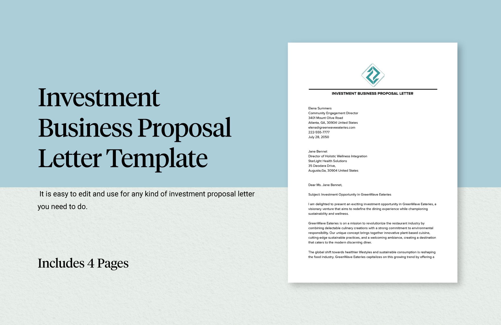Investment Business Proposal Letter Template