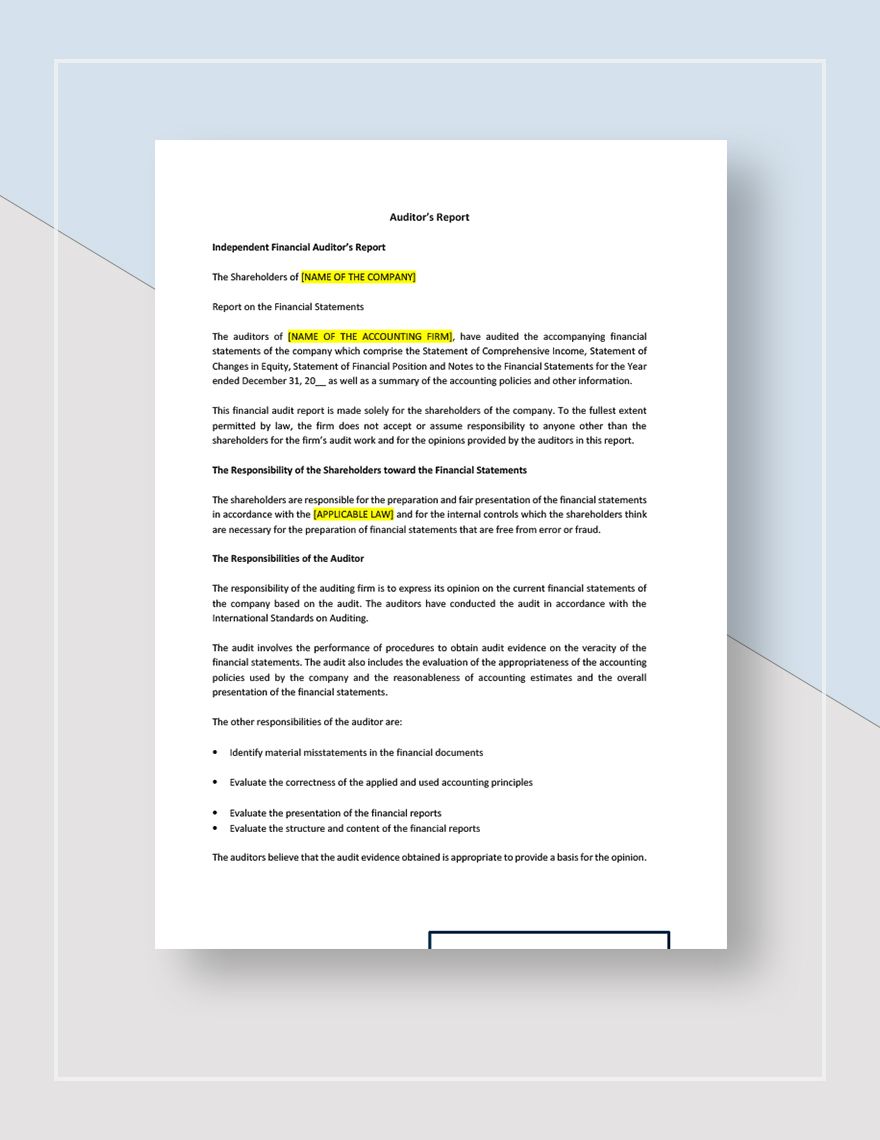 Financial Audit Report Template - Google Docs, Word, Apple Pages ...