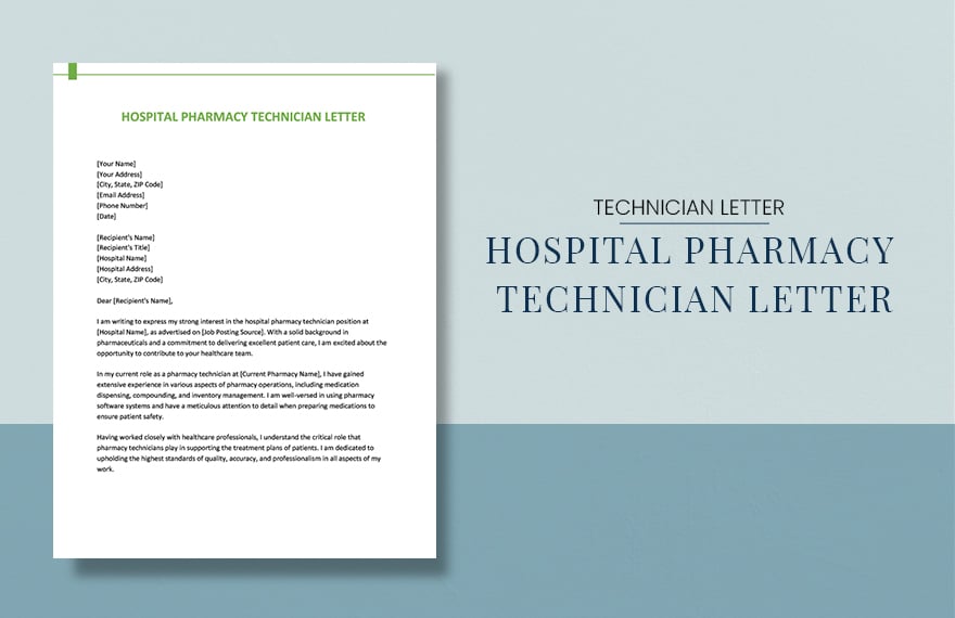Hospital Pharmacy Technician Letter in Word, Google Docs, PDF, Apple Pages