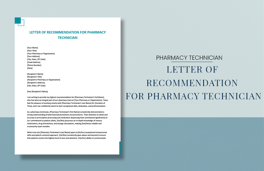 Letter Of Recommendation For Pharmacy Technician