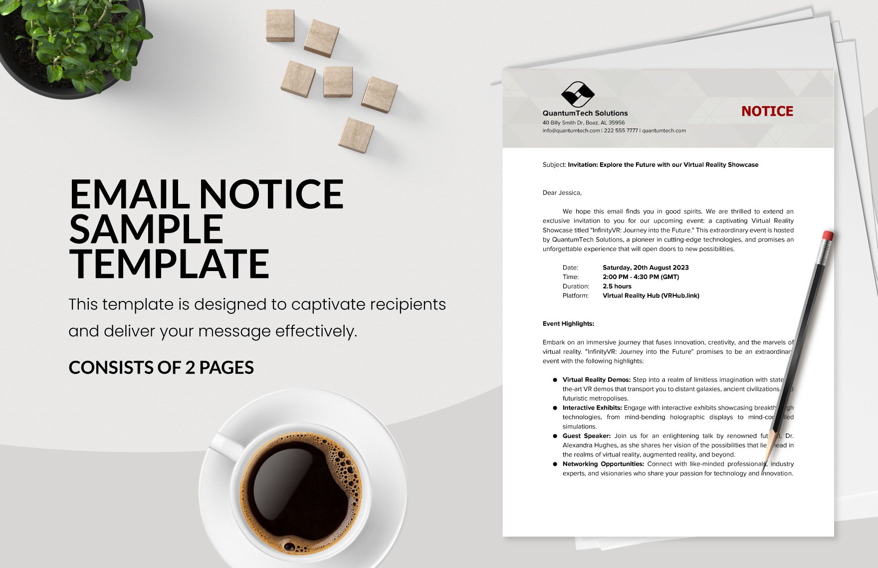 Email Notice Sample Template