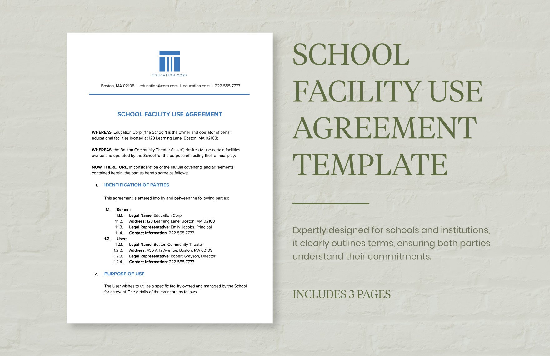 School Facility Use Agreement Template
