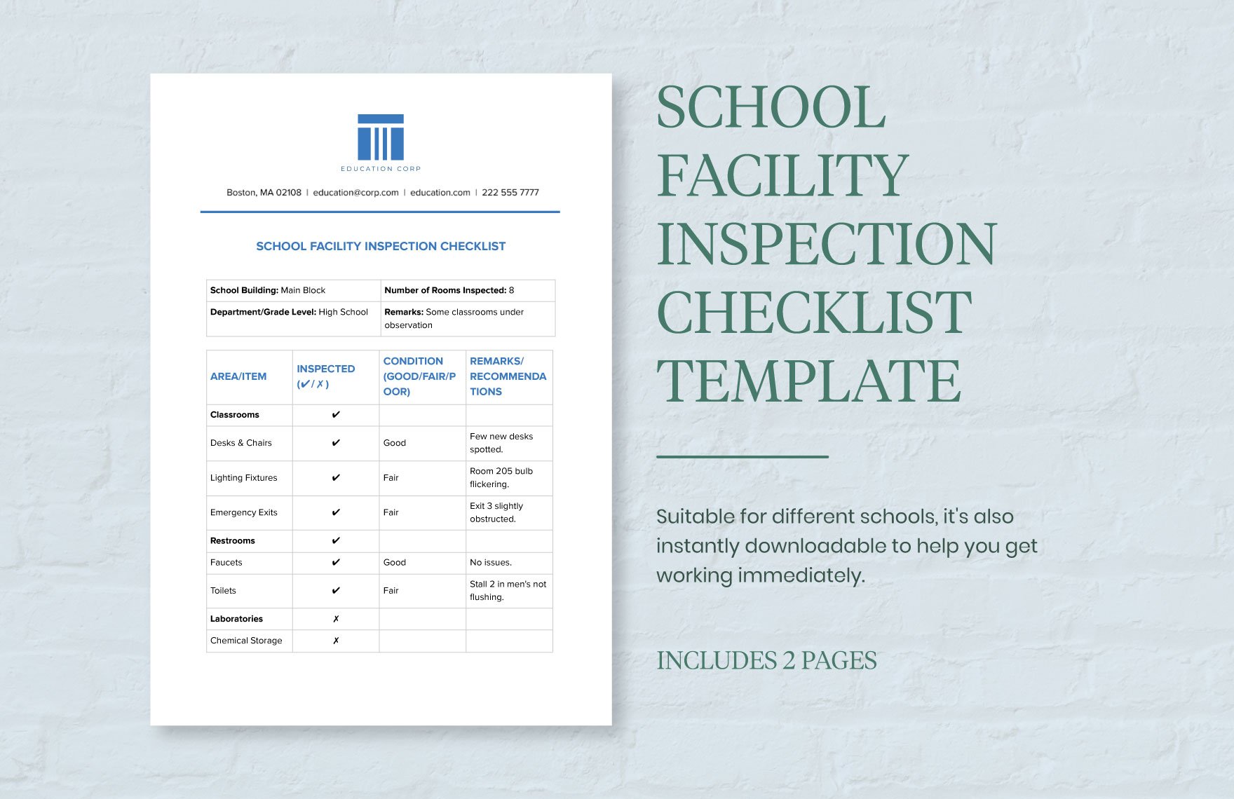 School Facility Inspection Checklist Template