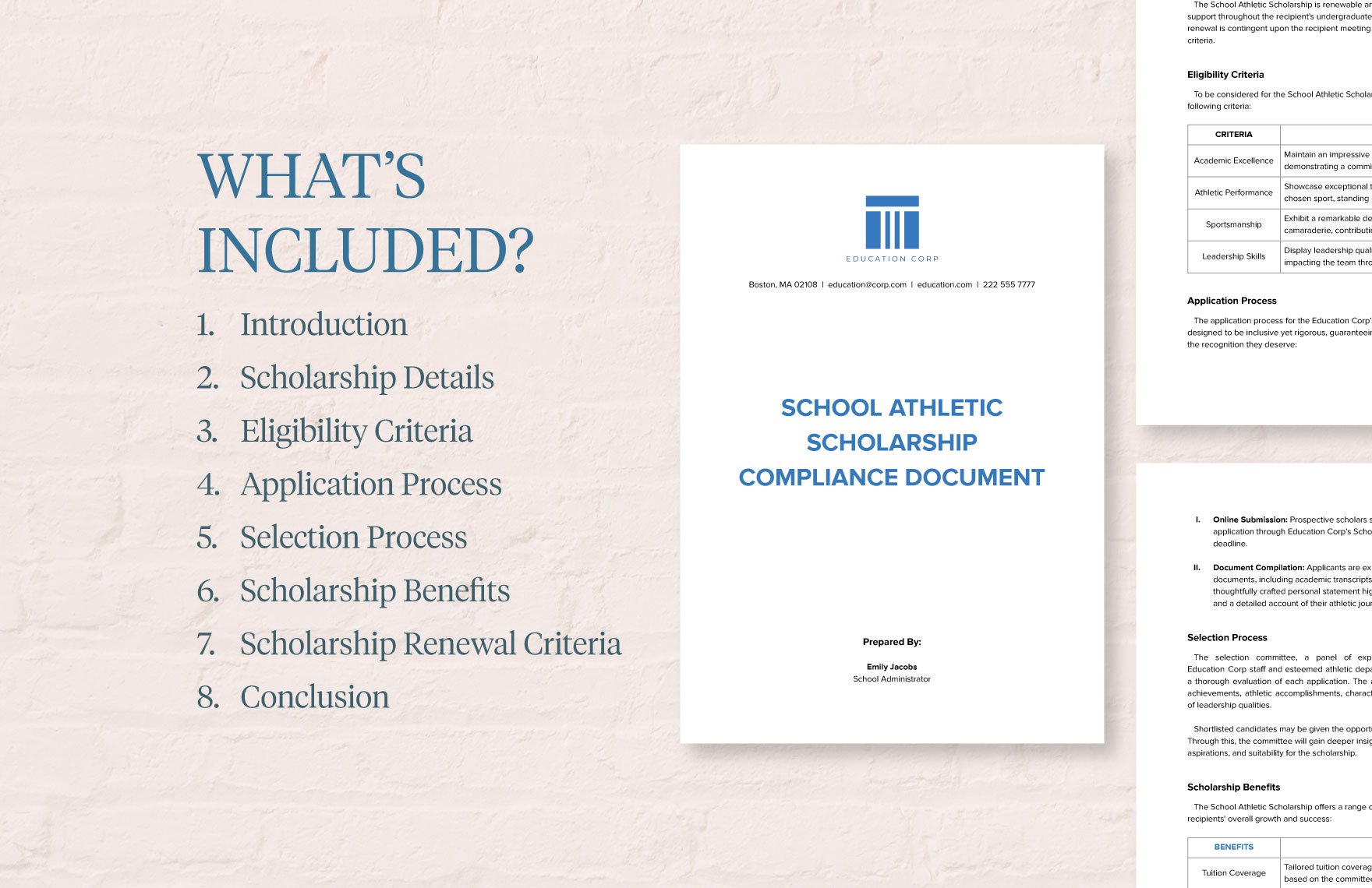 School Athletic Scholarship Compliance Document Template