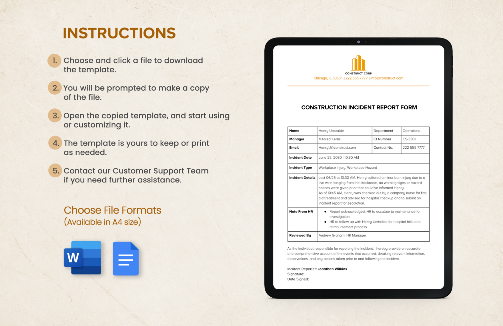 Construction Incident Report (IR) Template