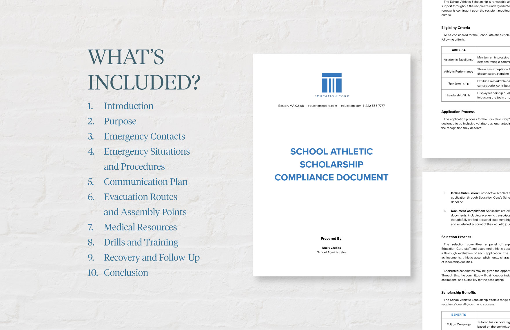 School Athletic Emergency Action Plan Document Template