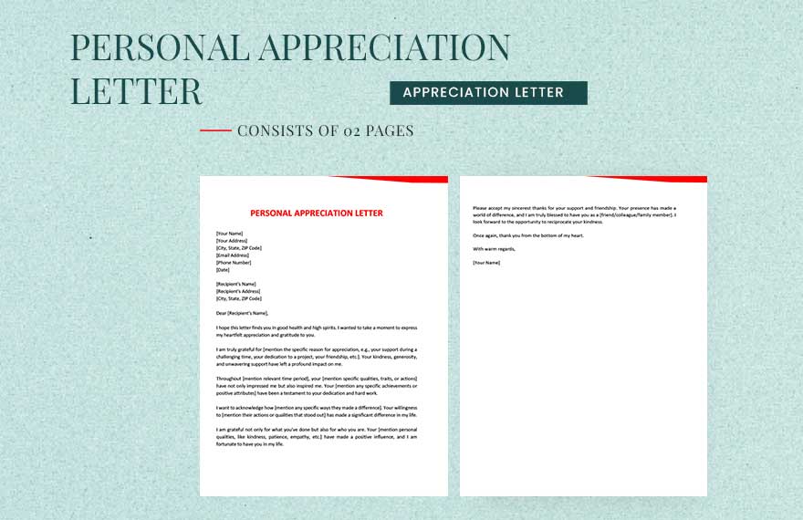 Personal Appreciation Letter
