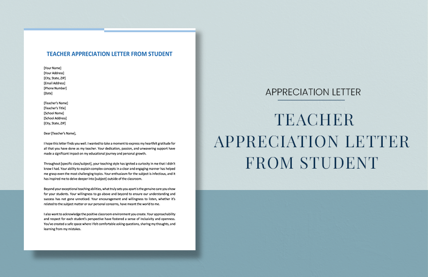 Free Teacher Appreciation Letter From Student