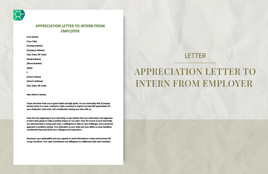 Appreciation letter to intern from employer