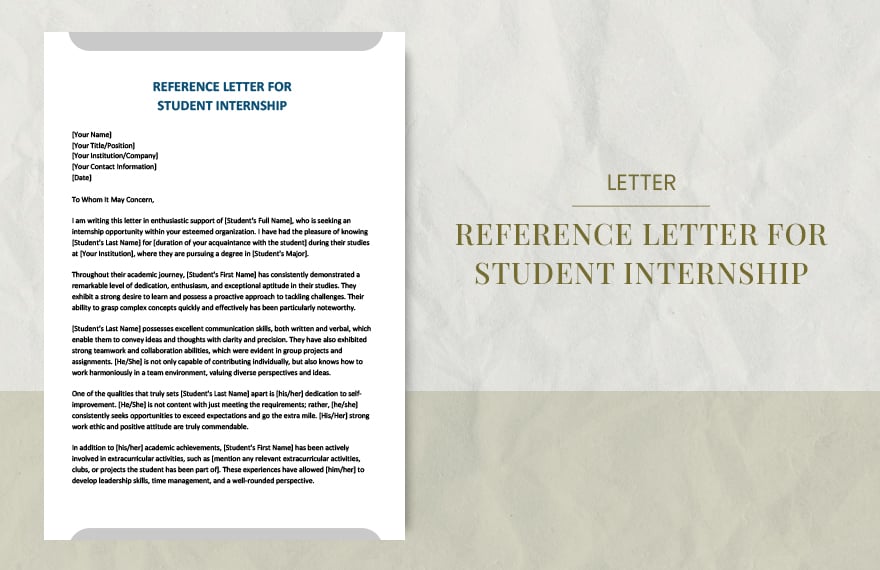 Reference letter for student internship