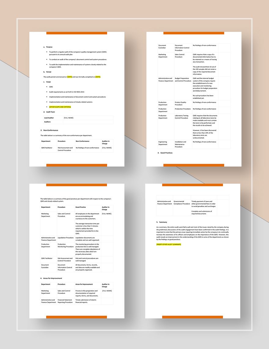 Quality Audit Report Template