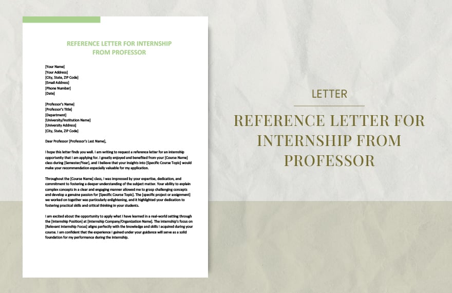 Reference letter for internship from professor