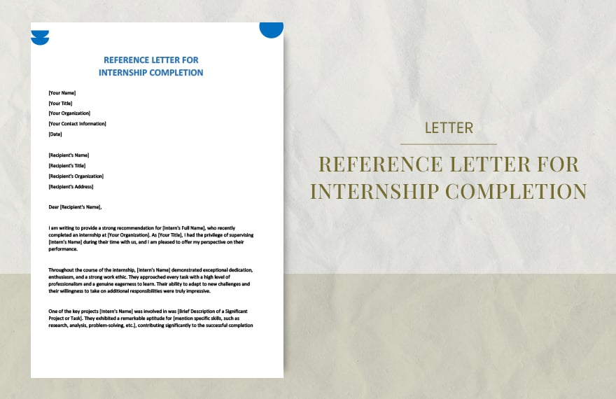 Reference letter for internship completion