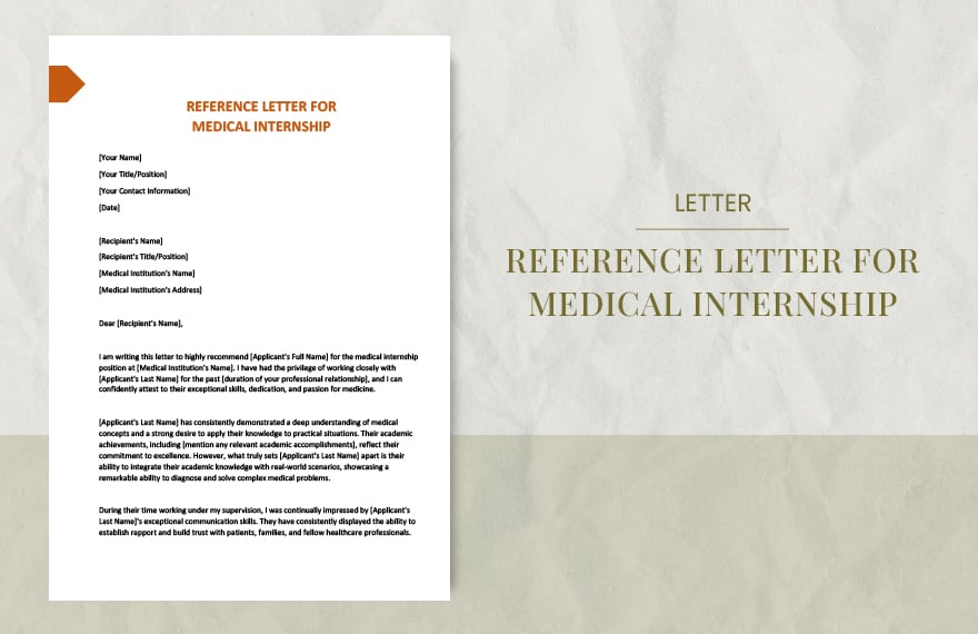 Reference letter for medical internship in Word, Google Docs, Apple Pages