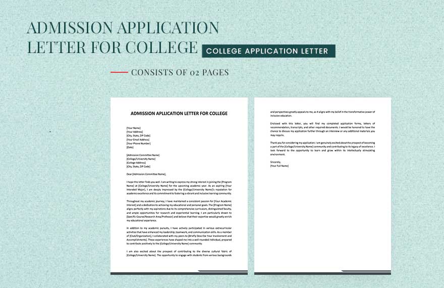 Admission Application Letter For College
