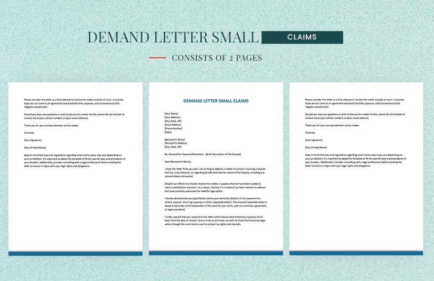 Demand Letter Small Claims in Word, Google Docs, Apple Pages