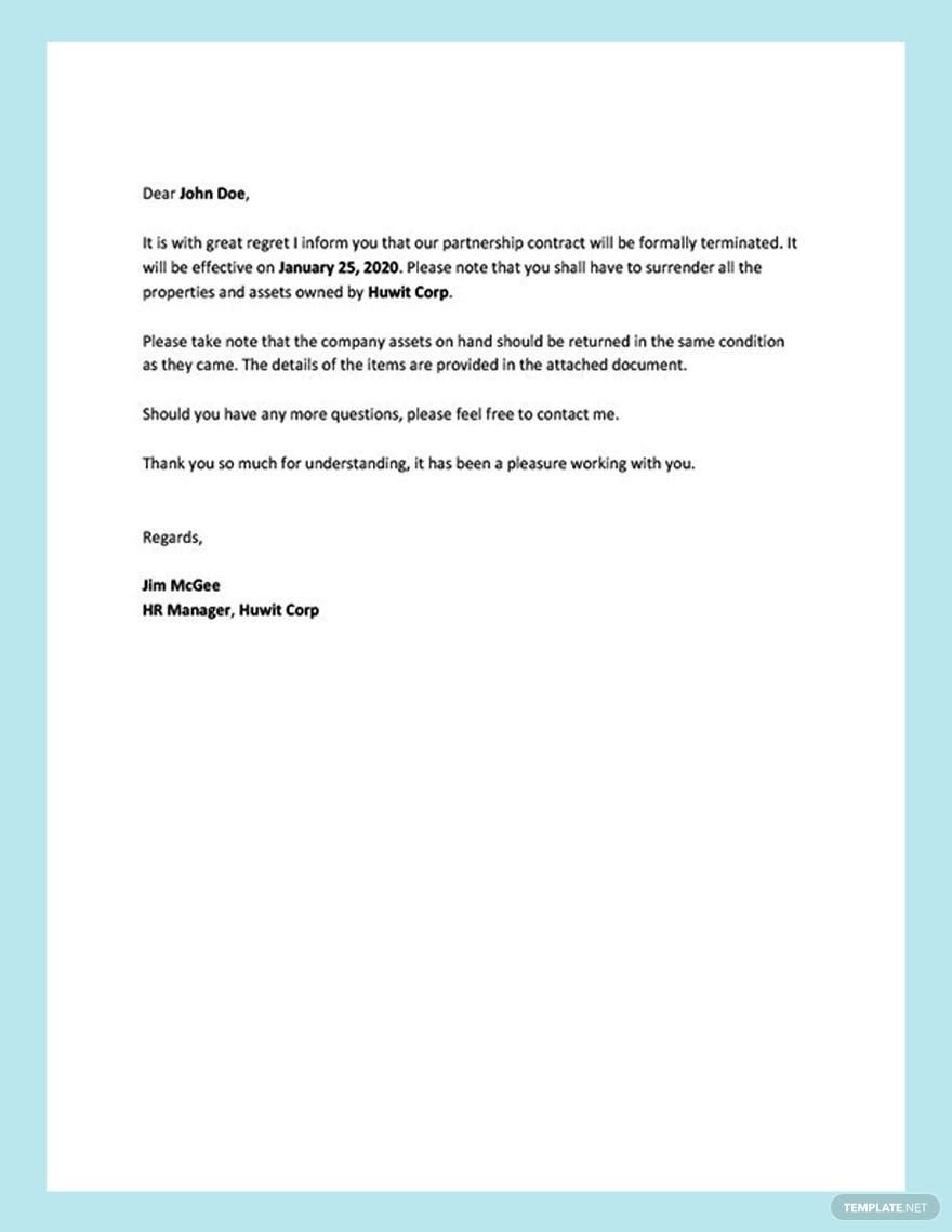 Contract Termination Letter Template