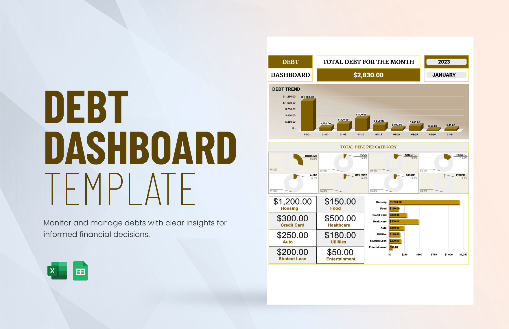 Debt Dashboard Template in Excel, Google Sheets