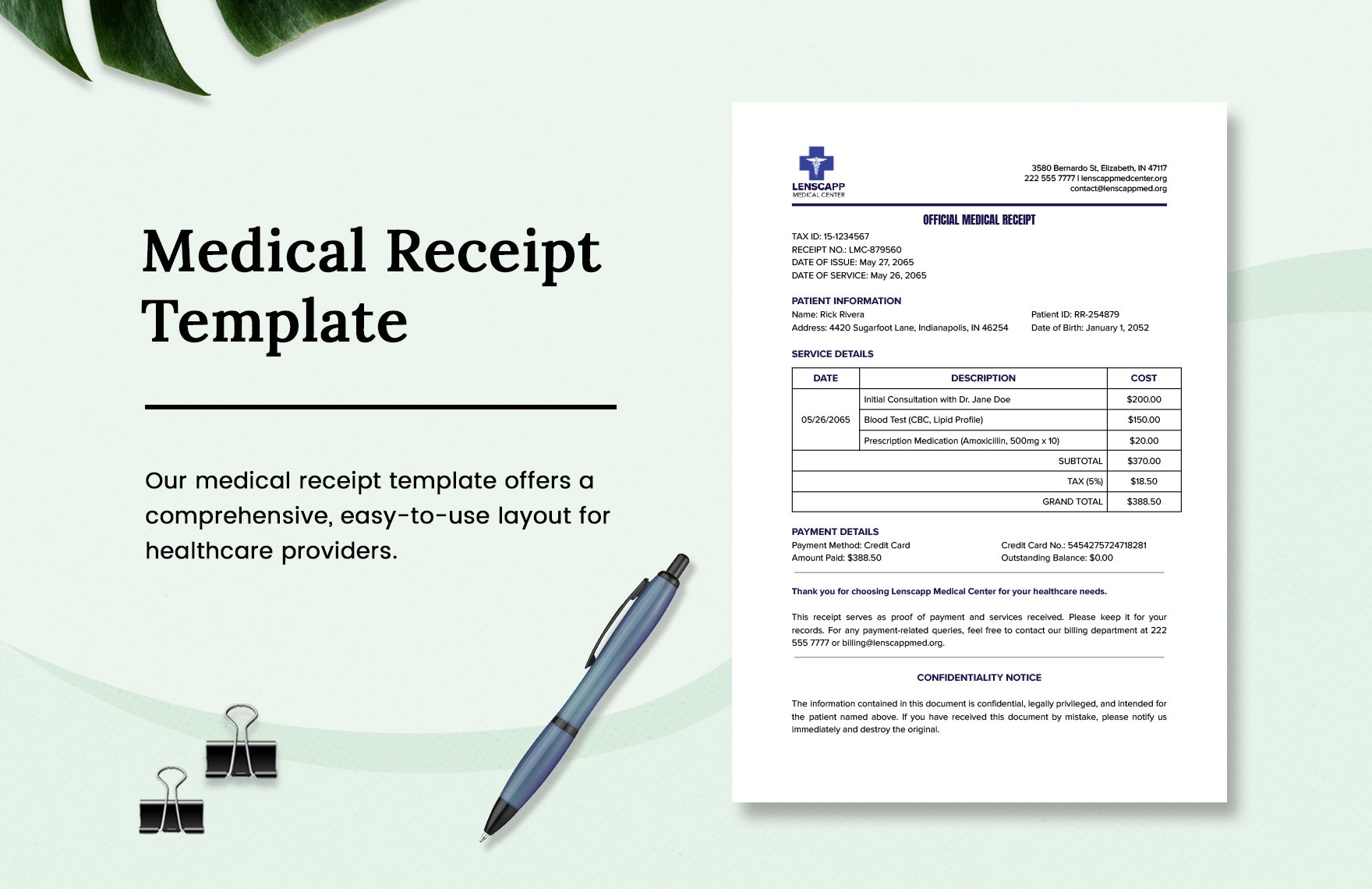 Medical Receipt Template
