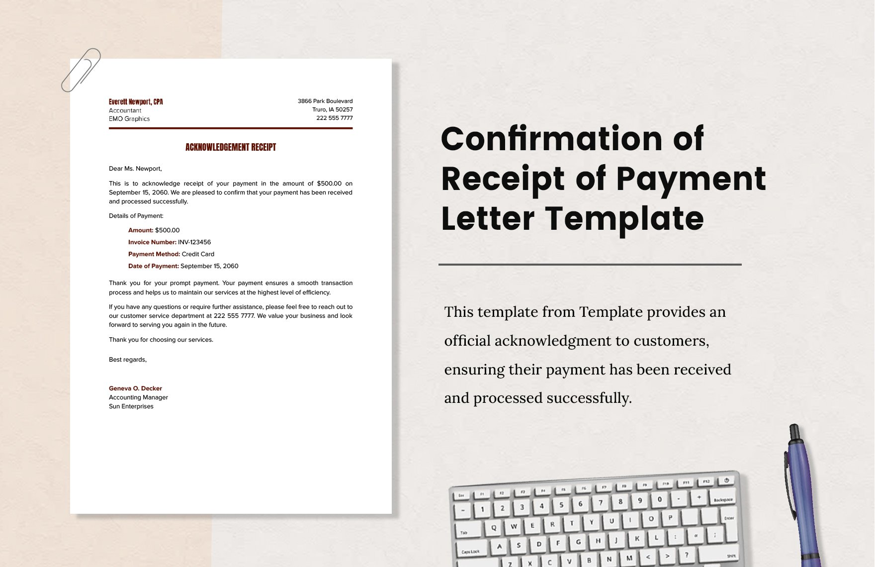 Confirmation of Receipt of Payment Letter