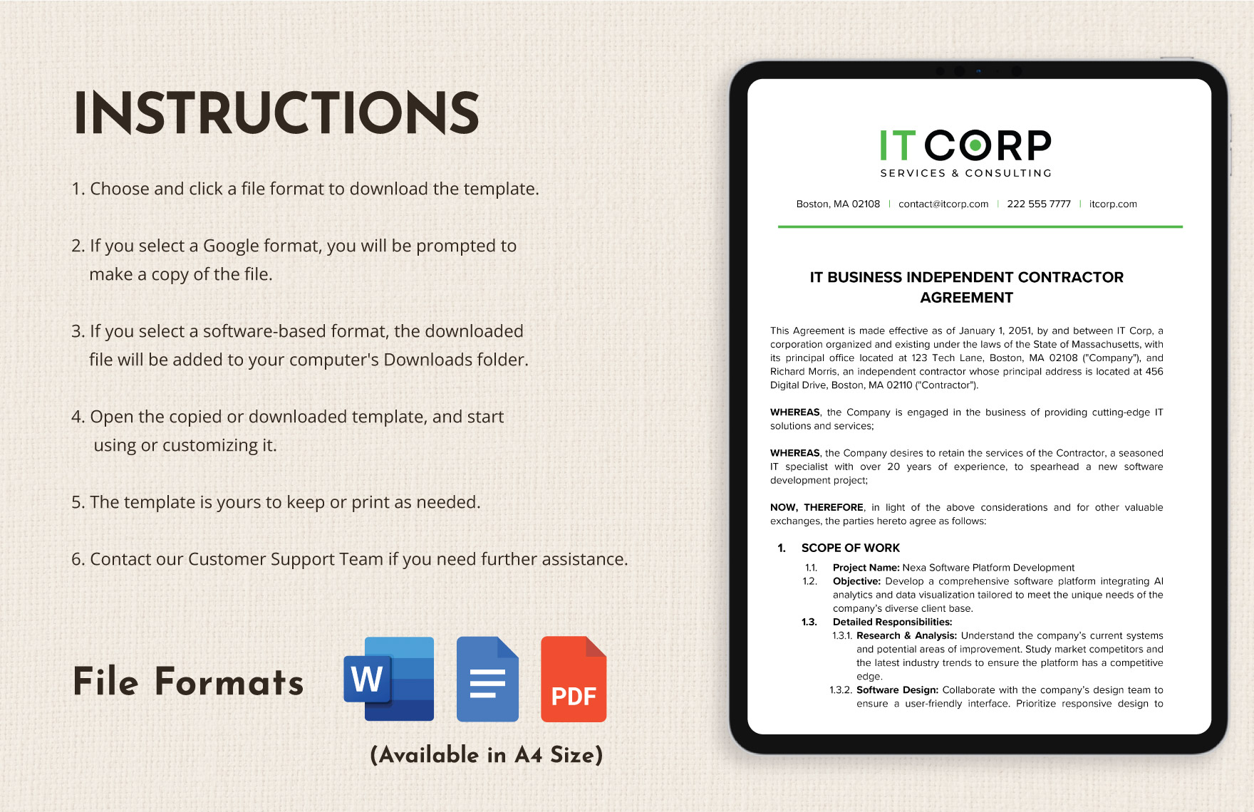 IT Business Independent Contractor Agreement Template
