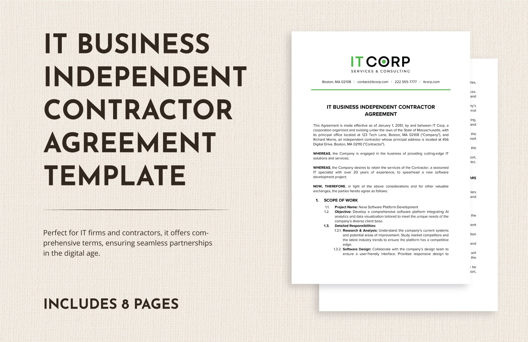 IT Business Independent Contractor Agreement Template