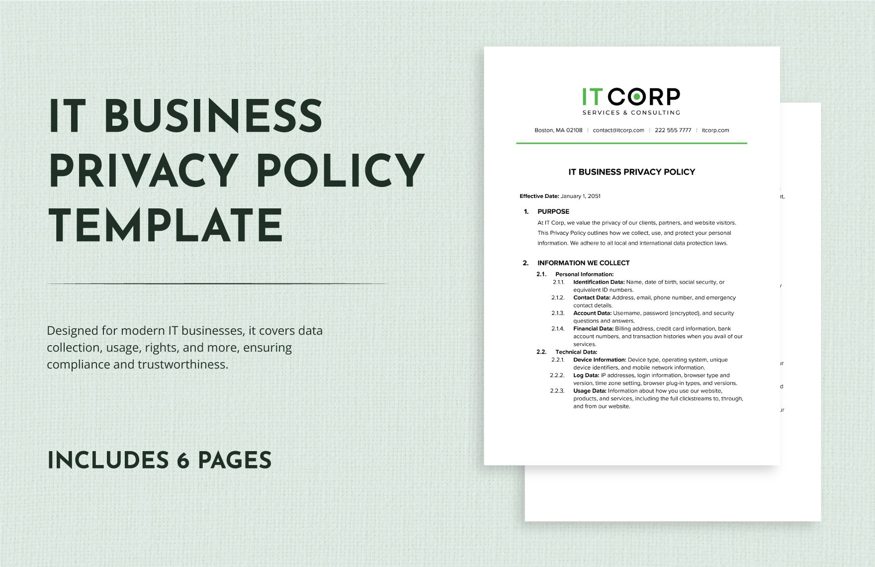 IT Business Privacy Policy Template in Word, Google Docs, PDF