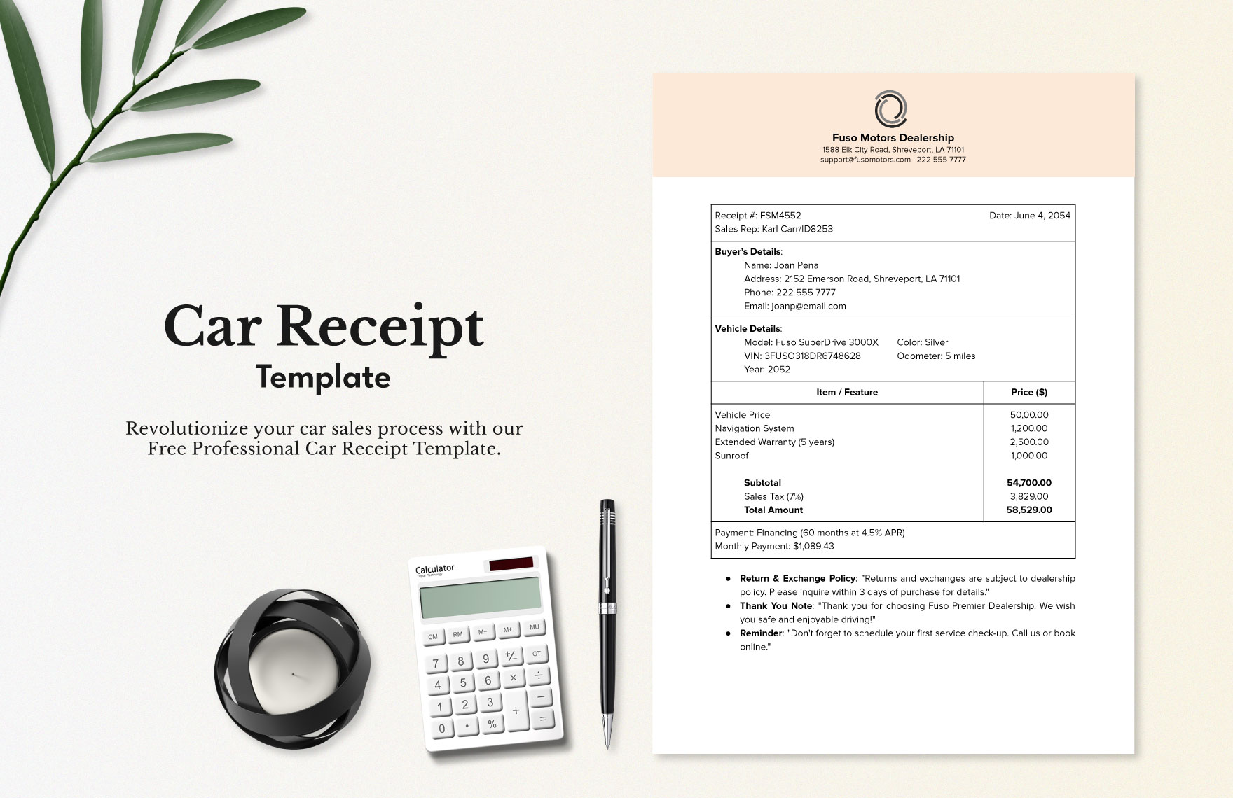 Car Receipt Template Download In Word Google Docs PDF Template