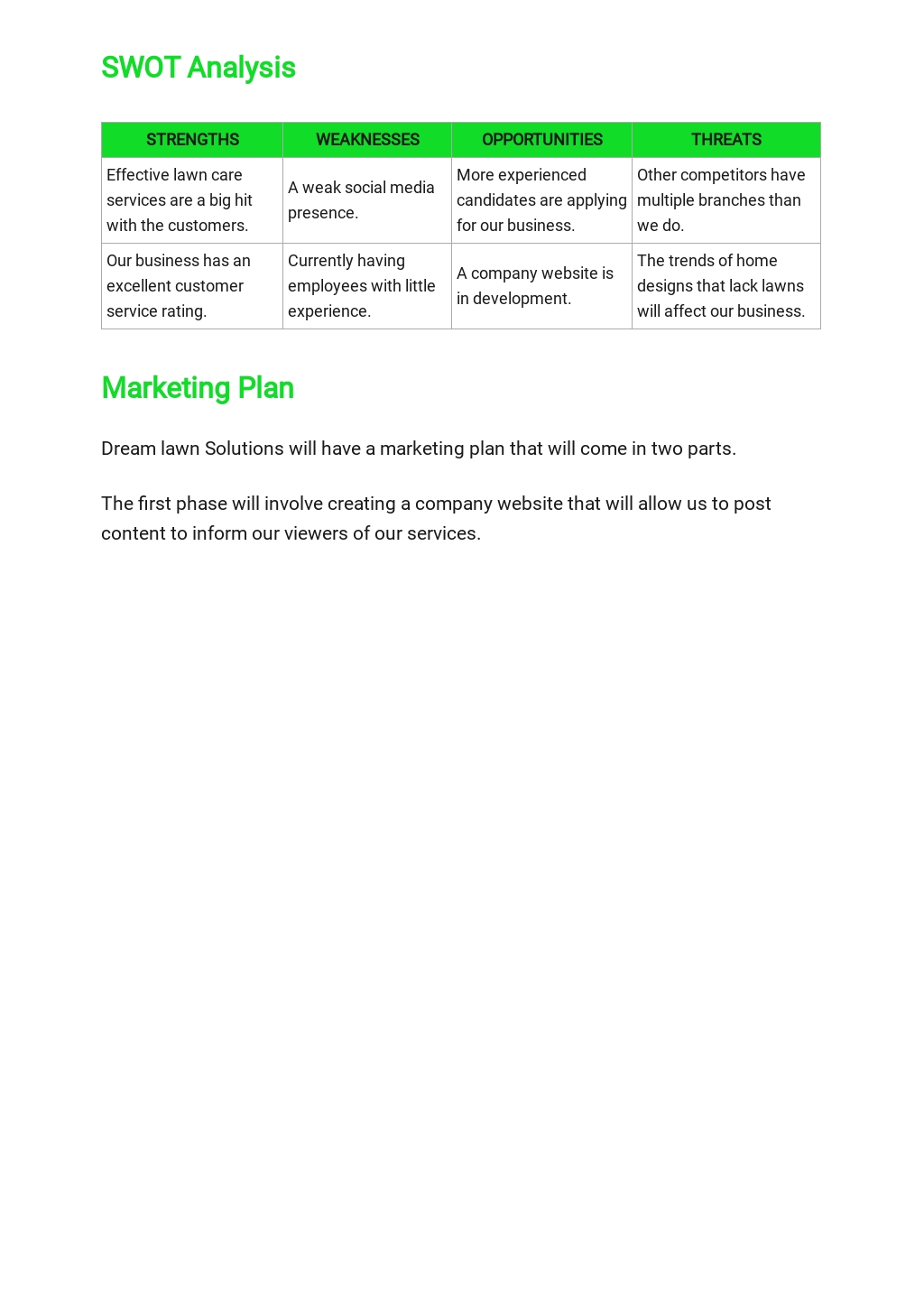 business plan template for lawn care company