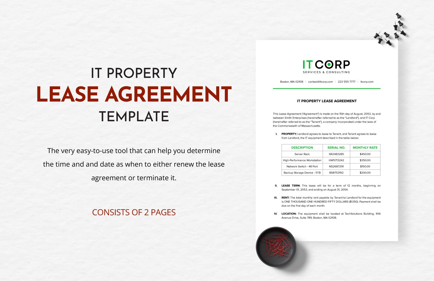 IT Property Lease Agreement Template in Word, Google Docs, PDF