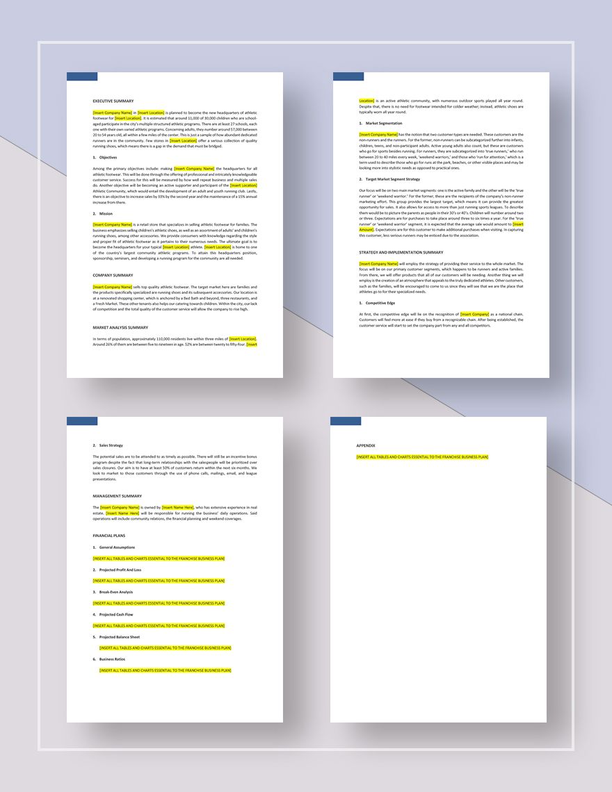 Franchise Business Plan Template Google Docs, Word, Apple Pages
