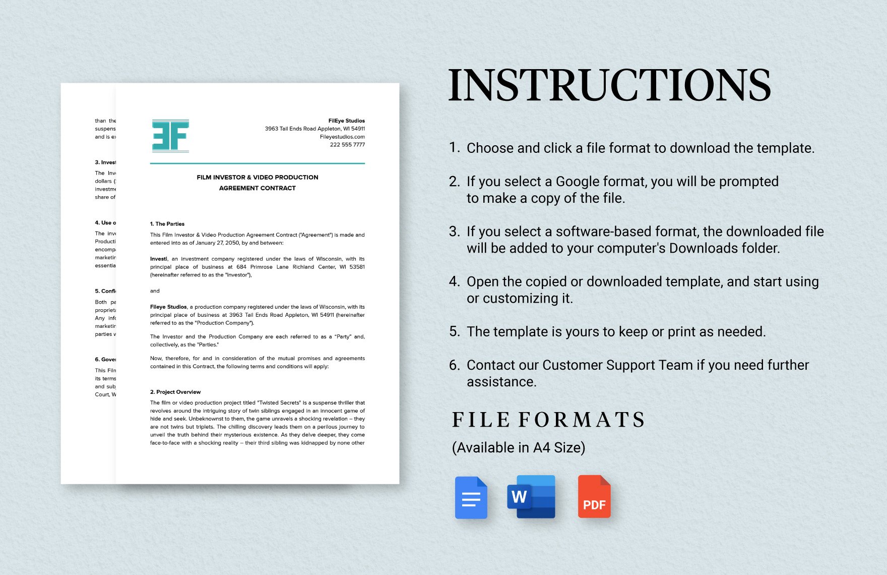 Film Investor & Video Production Agreement Contract Template