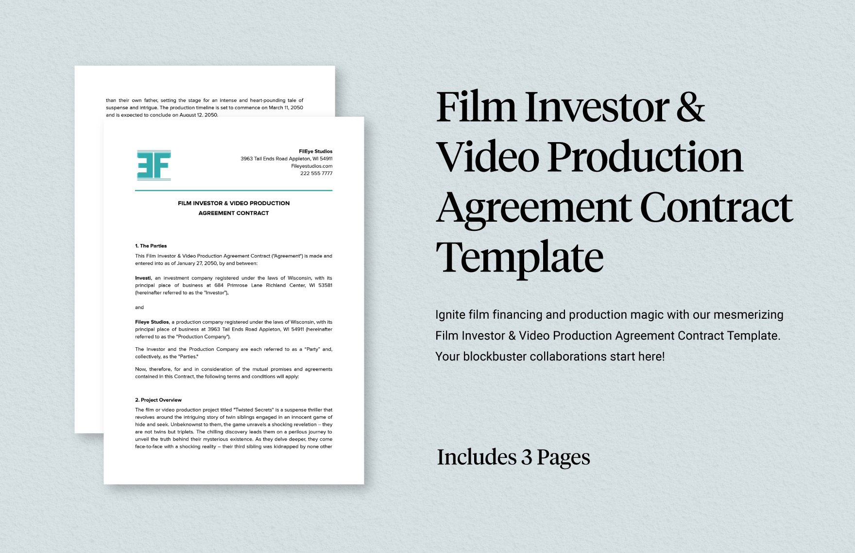 Film Investor & Video Production Agreement Contract Template