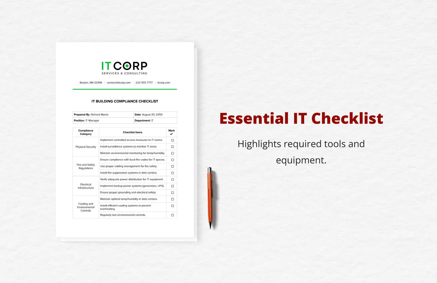 IT Building Compliance Checklist Template