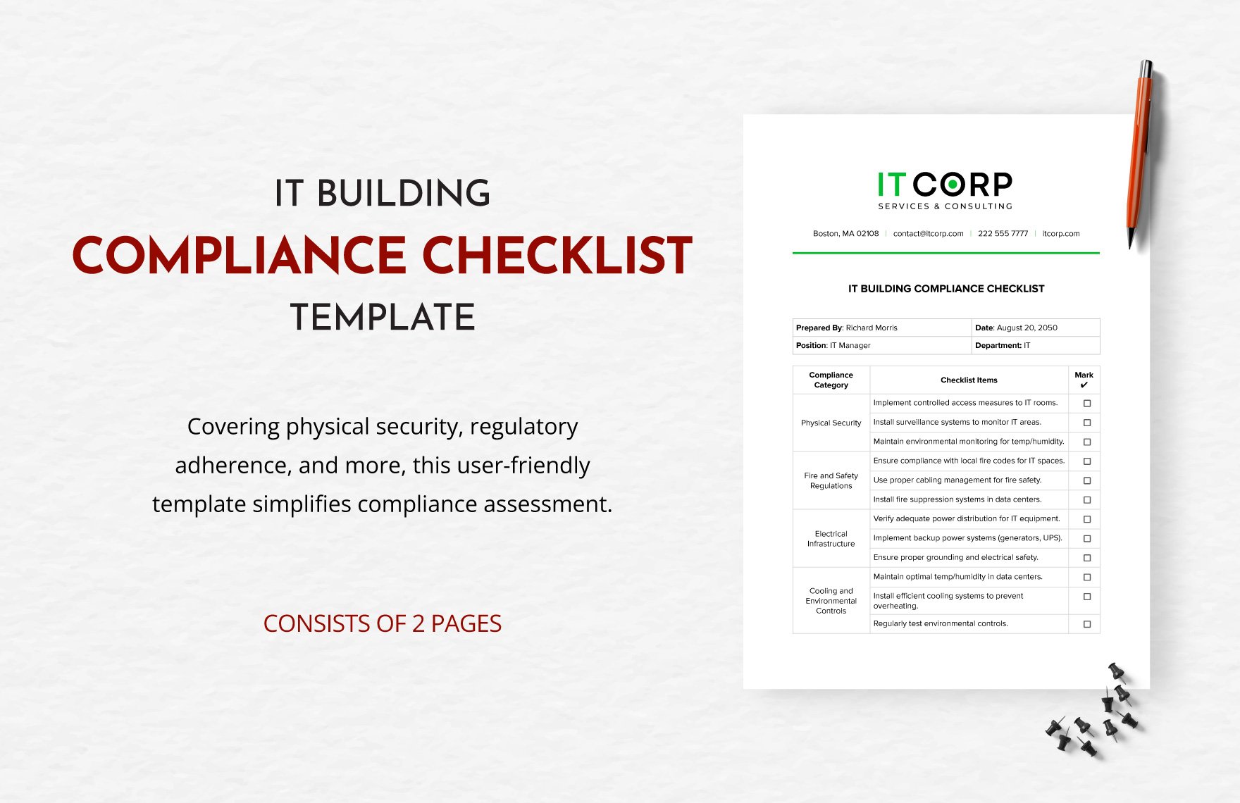 IT Building Compliance Checklist Template in Word, Google Docs, PDF