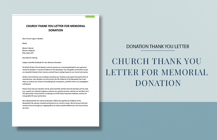 Church Thank You Letter For Memorial Donation