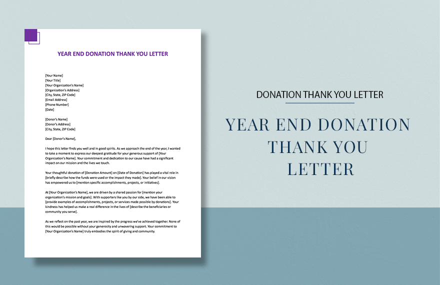 Year End Donation Thank You Letter in Word, Google Docs, Apple Pages