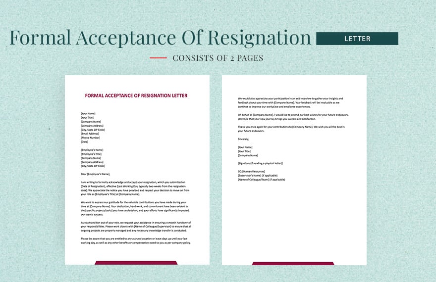 Formal Acceptance Of Resignation Letter