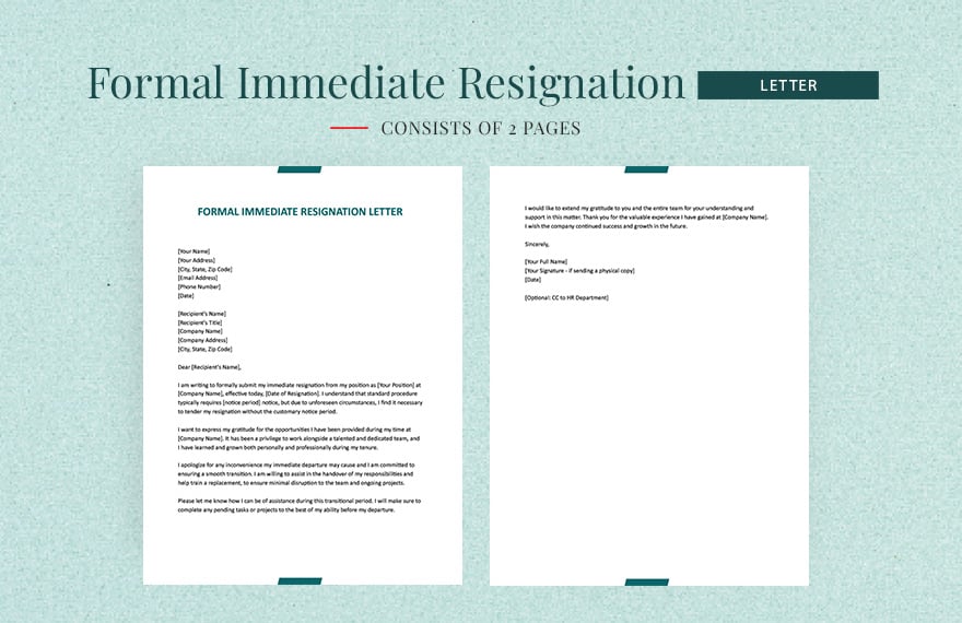 Free Formal Immediate Resignation Letter