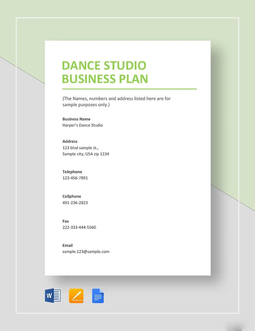 Dance Studio Business Plan Template
