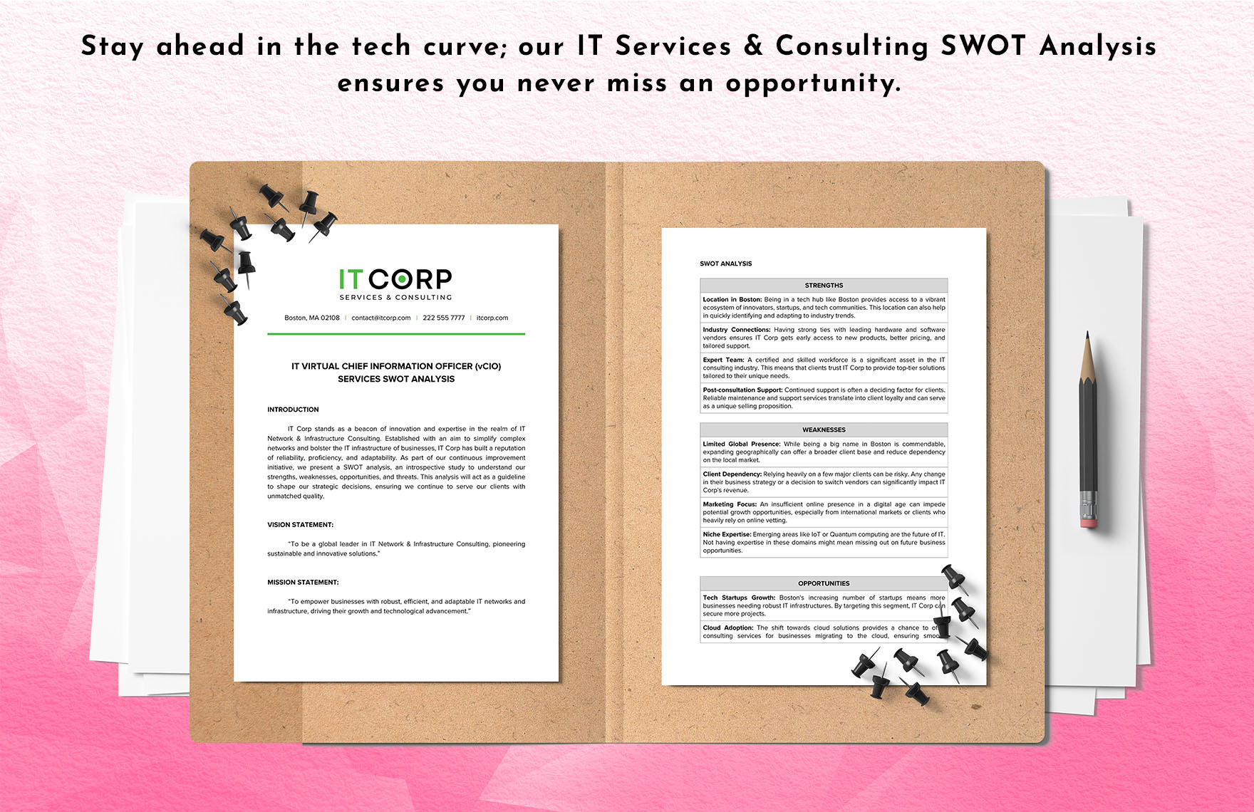 IT Virtual Chief Information Officer (vCIO) Services SWOT Analysis Template