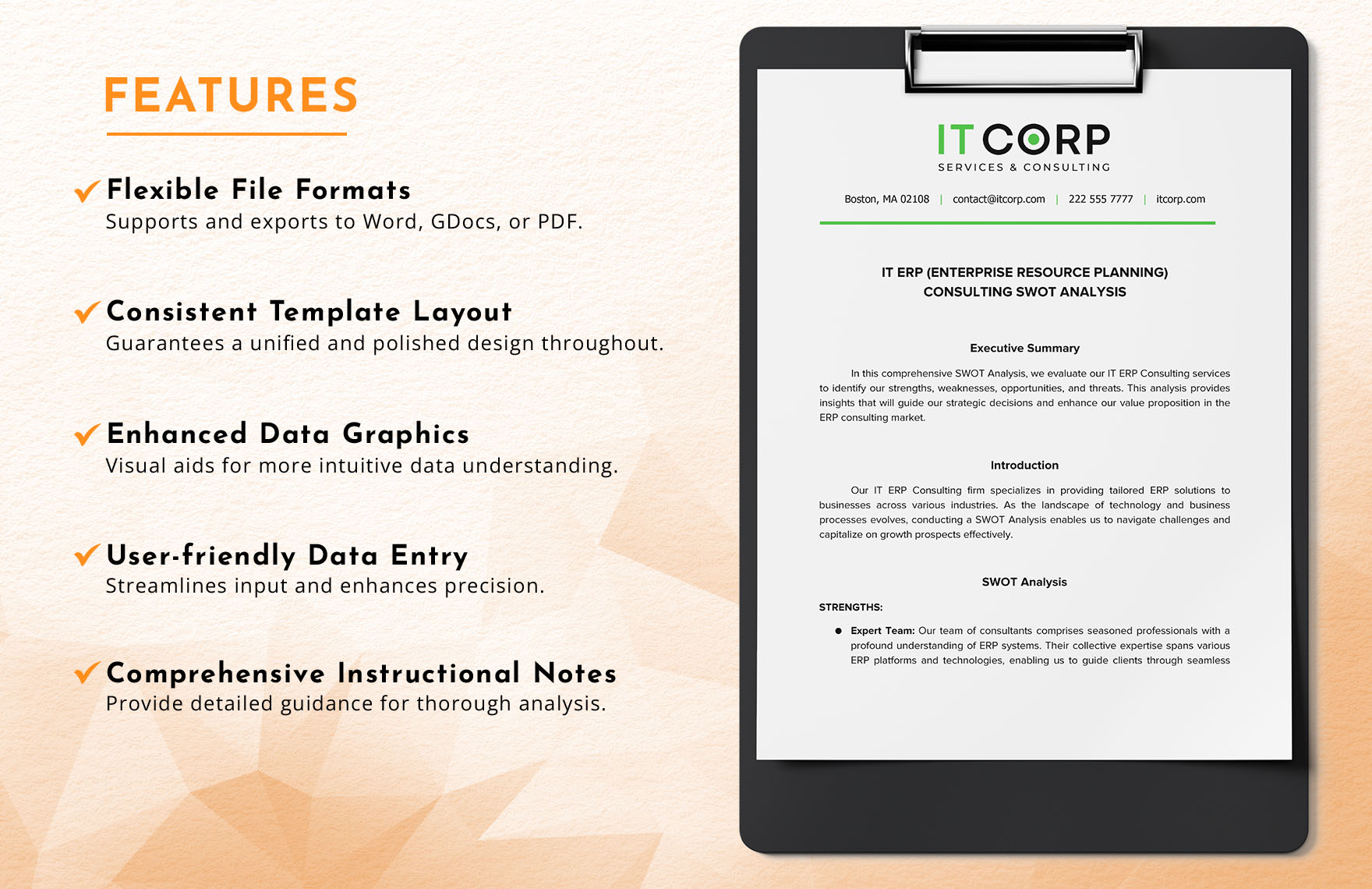 IT ERP (Enterprise Resource Planning) Consulting SWOT Analysis Template