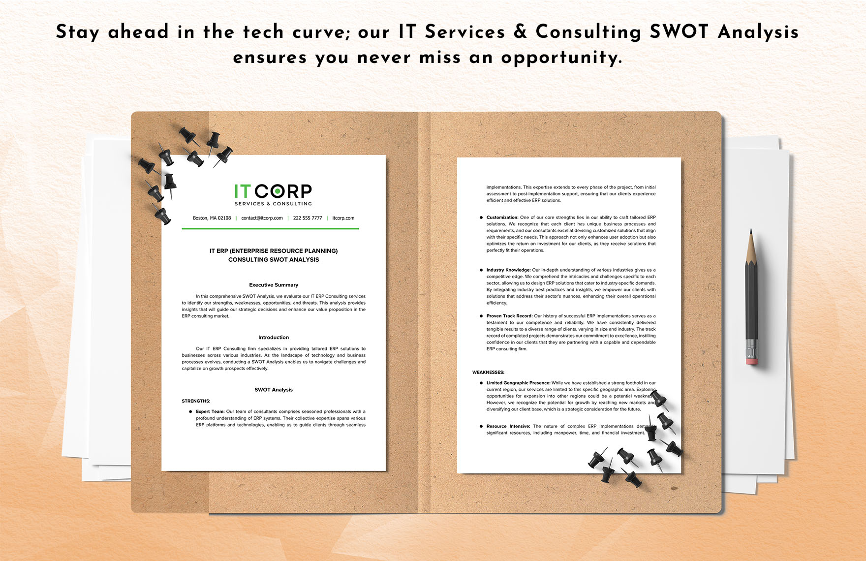 IT ERP (Enterprise Resource Planning) Consulting SWOT Analysis Template