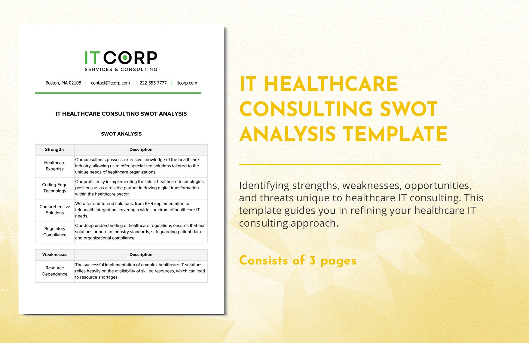 IT Healthcare Consulting SWOT Analysis Template