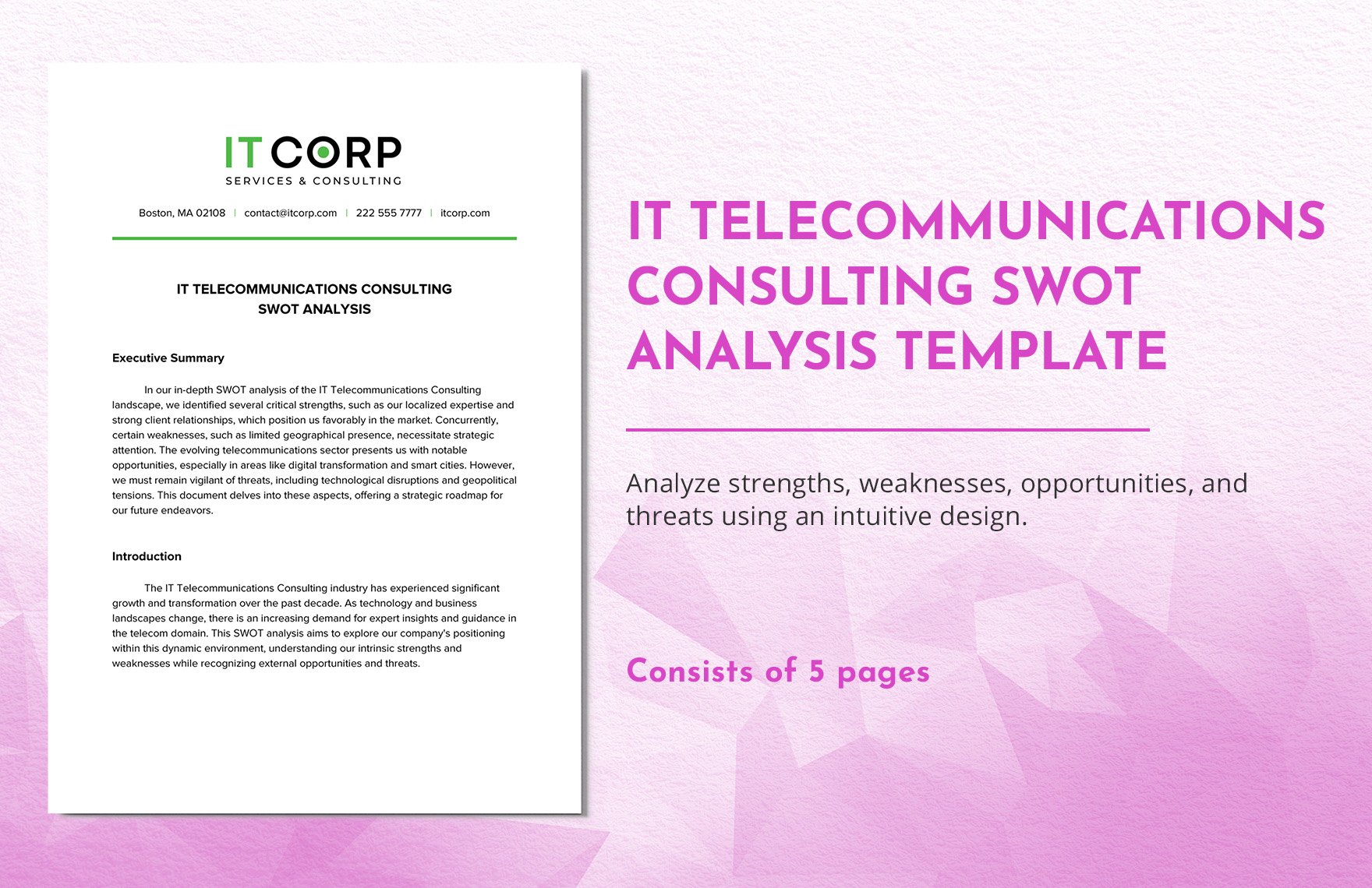 IT Telecommunications Consulting SWOT Analysis Template in Word, Google Docs, PDF