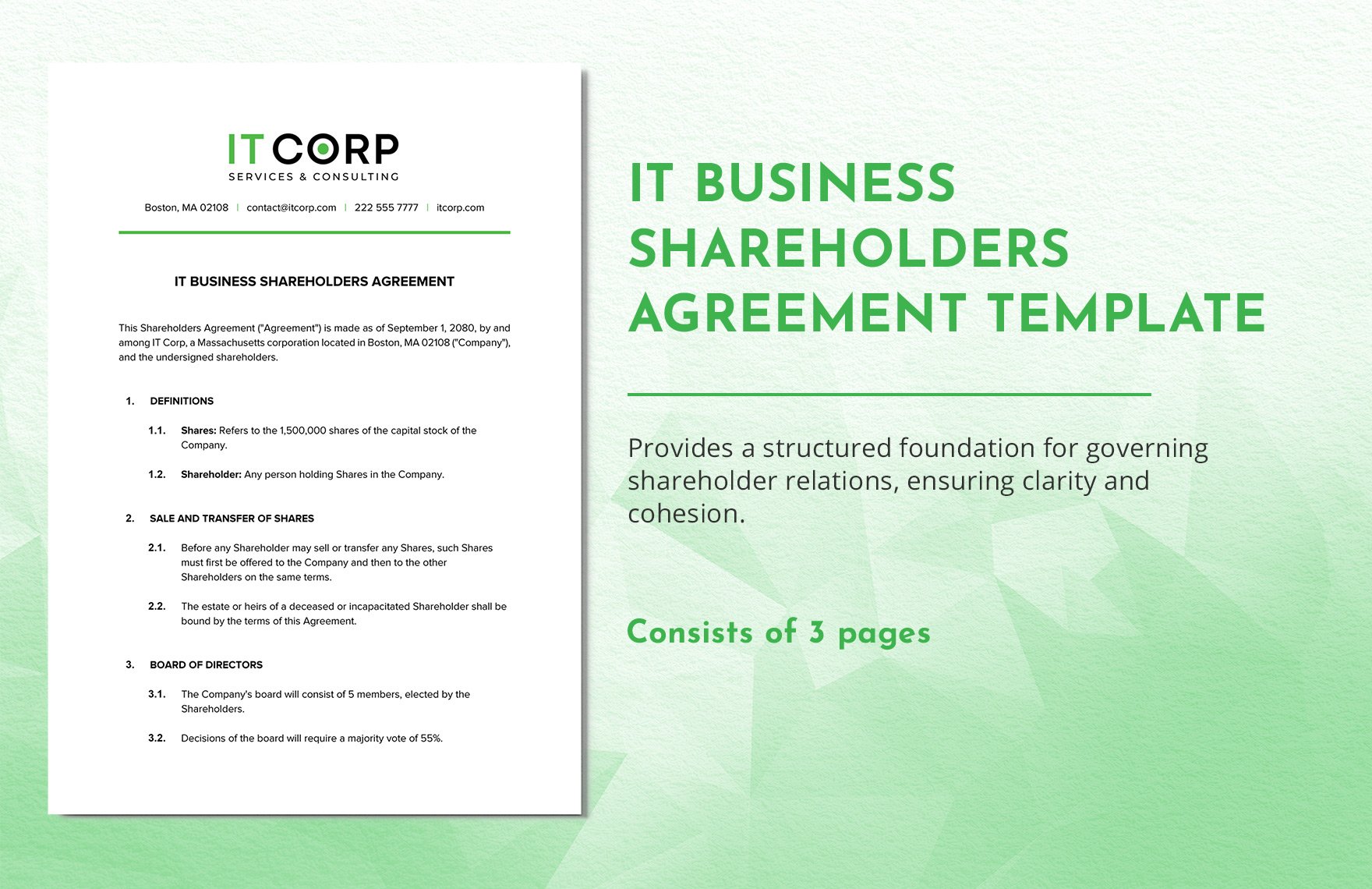 IT Business Shareholders Agreement Template